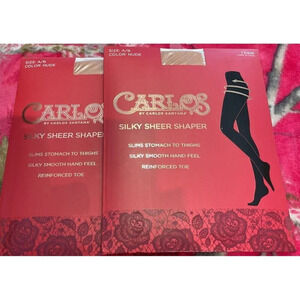 Carlos Santana Pantyhose Silky Sheer Shaper Size A/B Nude NEW Business Set Of 2